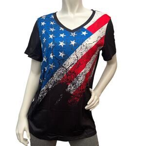 Roshop Women's 4th July Flag Stars Novelty Short Sleeve T-Shirt Size M